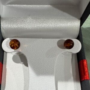Amber Stud Earrings Push Back Sterling Silver